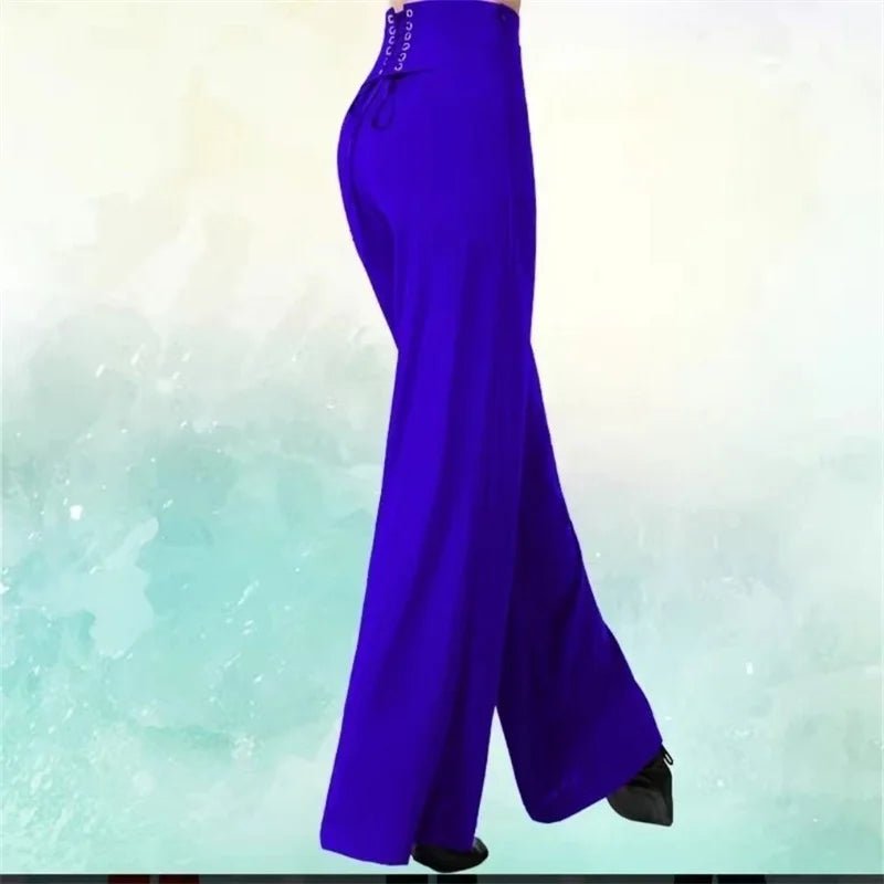 Women Trousers Latin Dance Pants Modern Dance Ballroom Dancing Wide-Leg Pants Ladies High Waist Casual Loose Chiffon Trousers