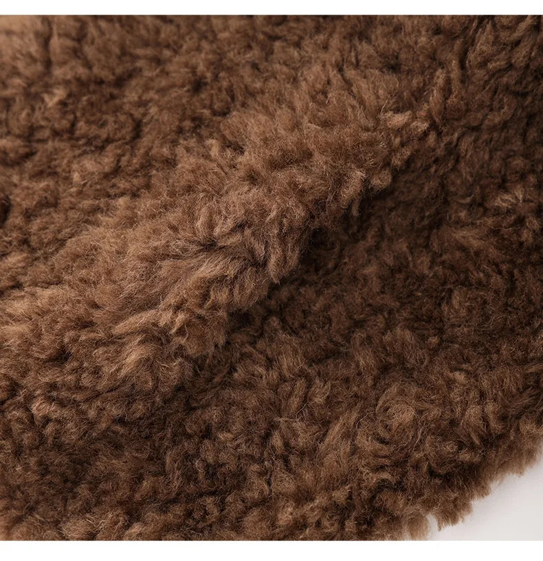 100% Wool Short Jackets for Women 2024 Autumn Winter V Neck Lamb Wool Coat Womens Clothing Fashion Outerwears Casaco Feminino