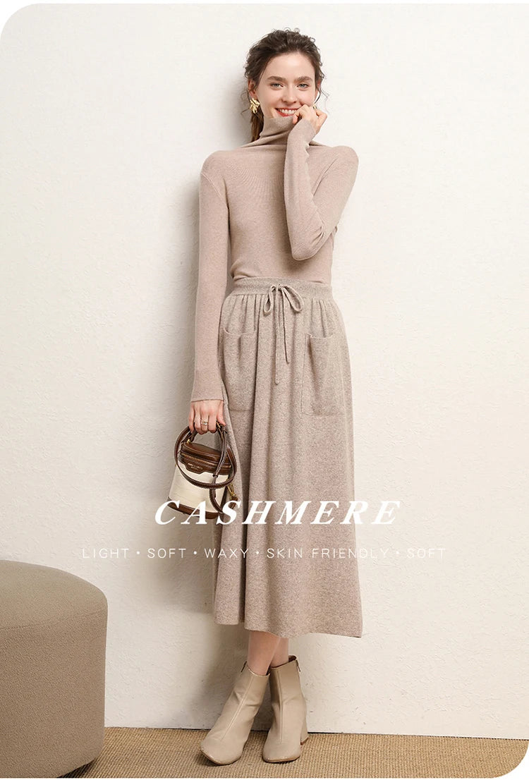 Cashmere Skirt Knitted Skirt Half Skirt, Double Pocket A-Line Skirt Skirts Plus Size Women Long Elegant Dress Women Clothing