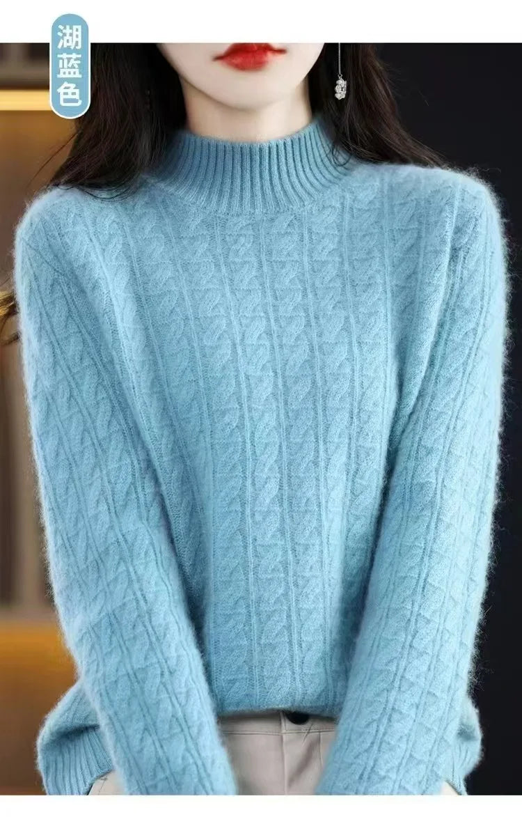 Cashmere Sweater Women's Autumn Winter New Half Turtleneck Bottoming Thickened Knitted Top Loose Solid Color