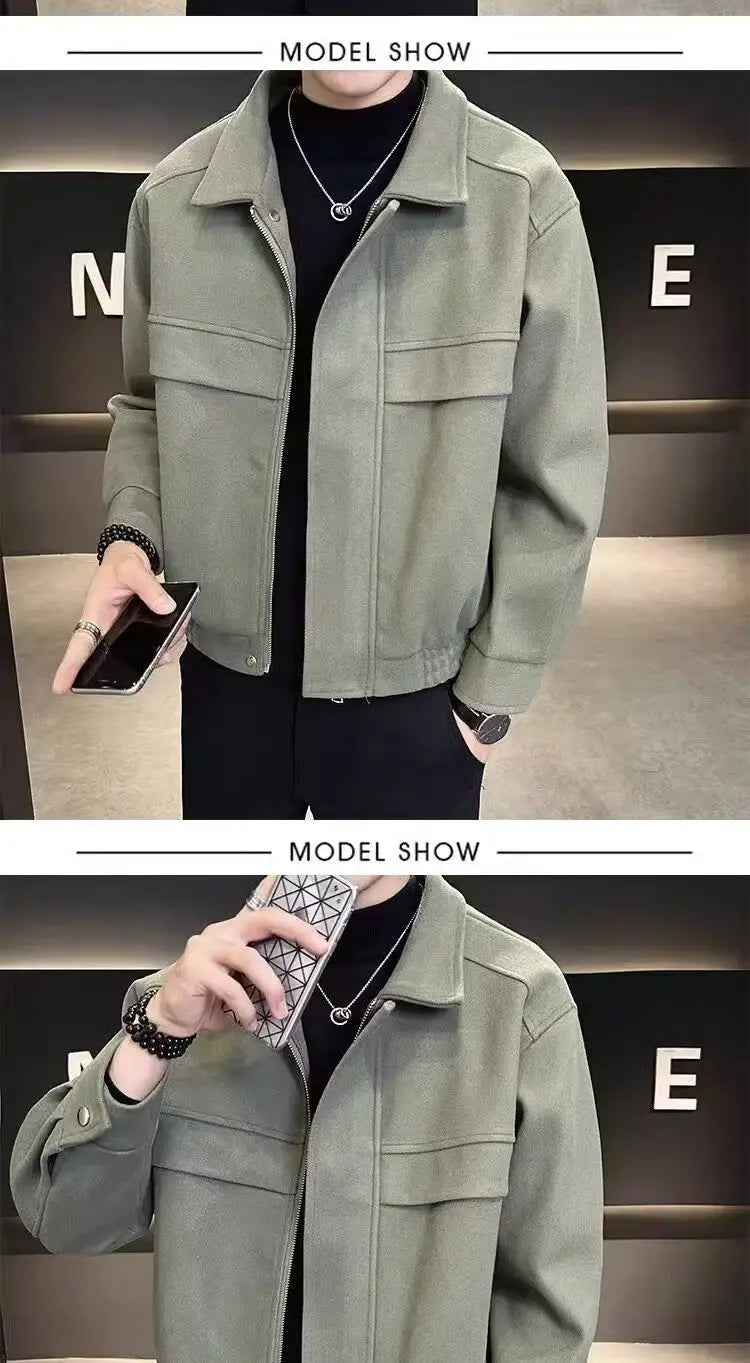 Stylish Wool Jacket for Men Short Trendy Brand Thickened Trendy Casual Versatile High-end Men's Wool Top