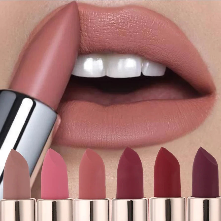 6colors Nude Velvet Lipsticks Waterproof Long Lasting Moisturize Lips Stick Not Fade Sexy Matte Lipstick Lip Gloss Women Makeup