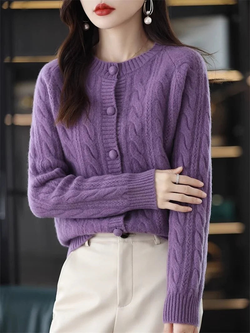 Cashmere Sweater For Women Autumn And Winter New Knitted Cardigan For Women Loose Fitting Woolen Sweater Lapel Jacket Camel XXXL