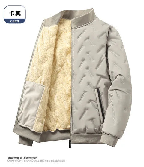 Winter Lambskin Wool Coat for Men and Elderly, Loose Stand-up Collar, Thickened with Padding, Father's Cotton Jacket