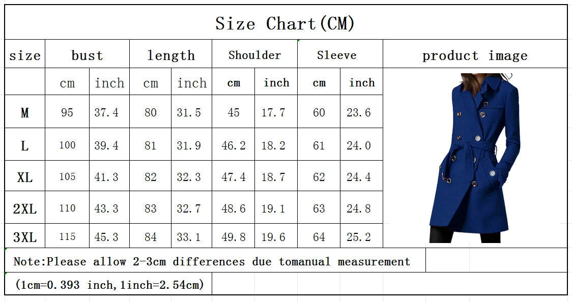 Women's Trench Coat Wool Blends Double Breasted Lining Jacket Belt Shoulder Badge Casual Coats Streetwear Women's Clothing