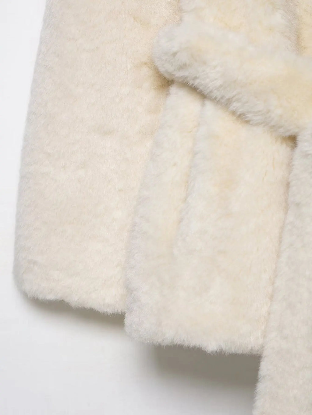 HH Winter Elegant Women Belted Artificial Fur Effect Coat Female Single Breasted Long Sleeve Loose Warm Faux Fur Jacket Outwear