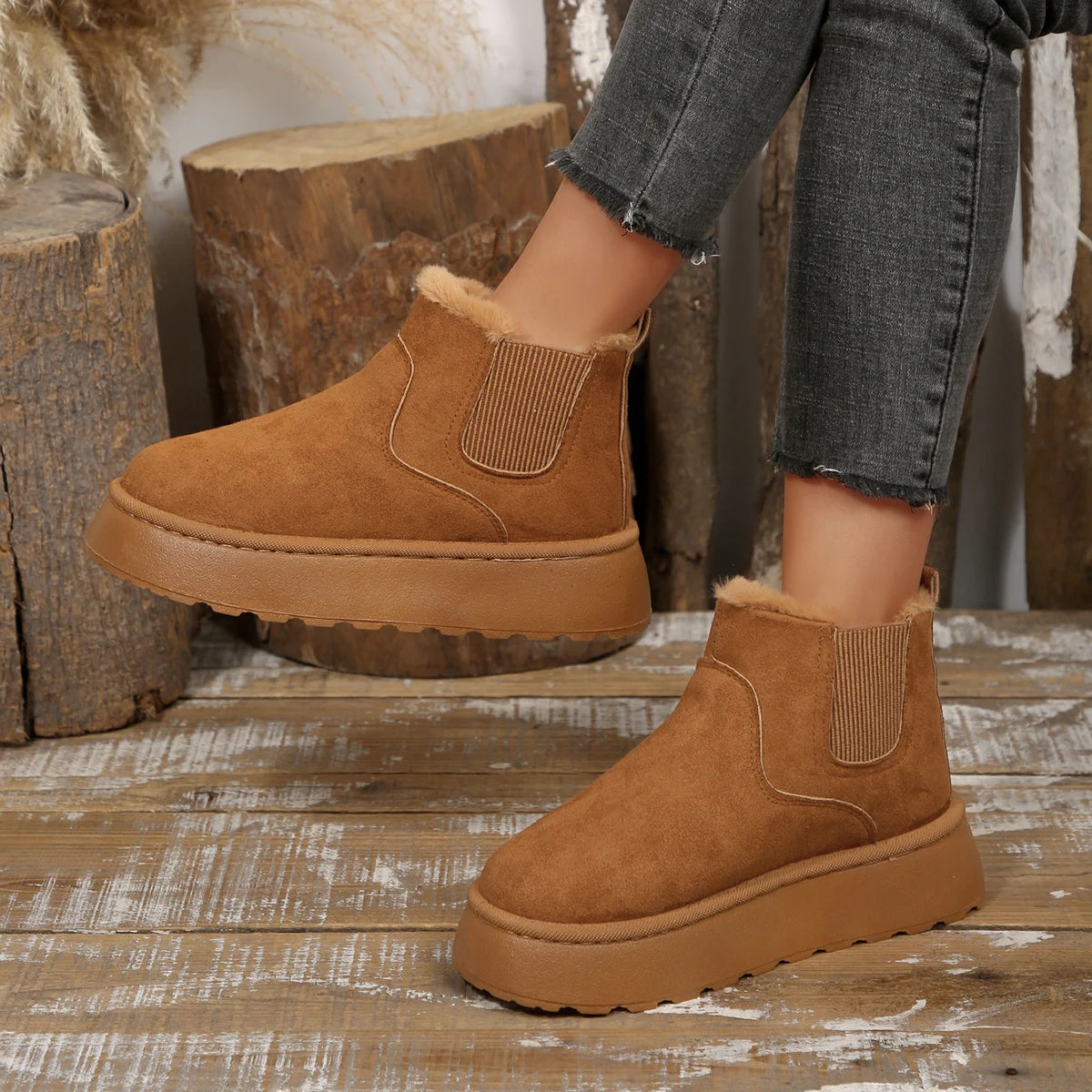Winter Women Short Plush Warm Snow Boots Casual Shoes New Suede Fur Chelsea Ankle Boots Flats Platform Ladies Shoes Botas Mujer