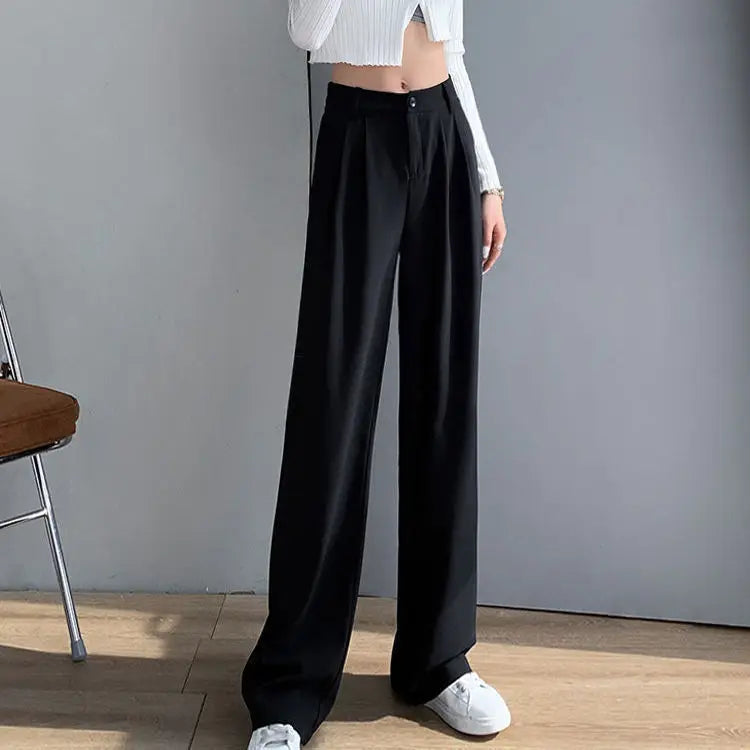 Trousers Woman Wide Leg Clothing Office Womens Pants Tailoring with Pockets Solid Work Zipper All Medium Comfortable Stretch 90s