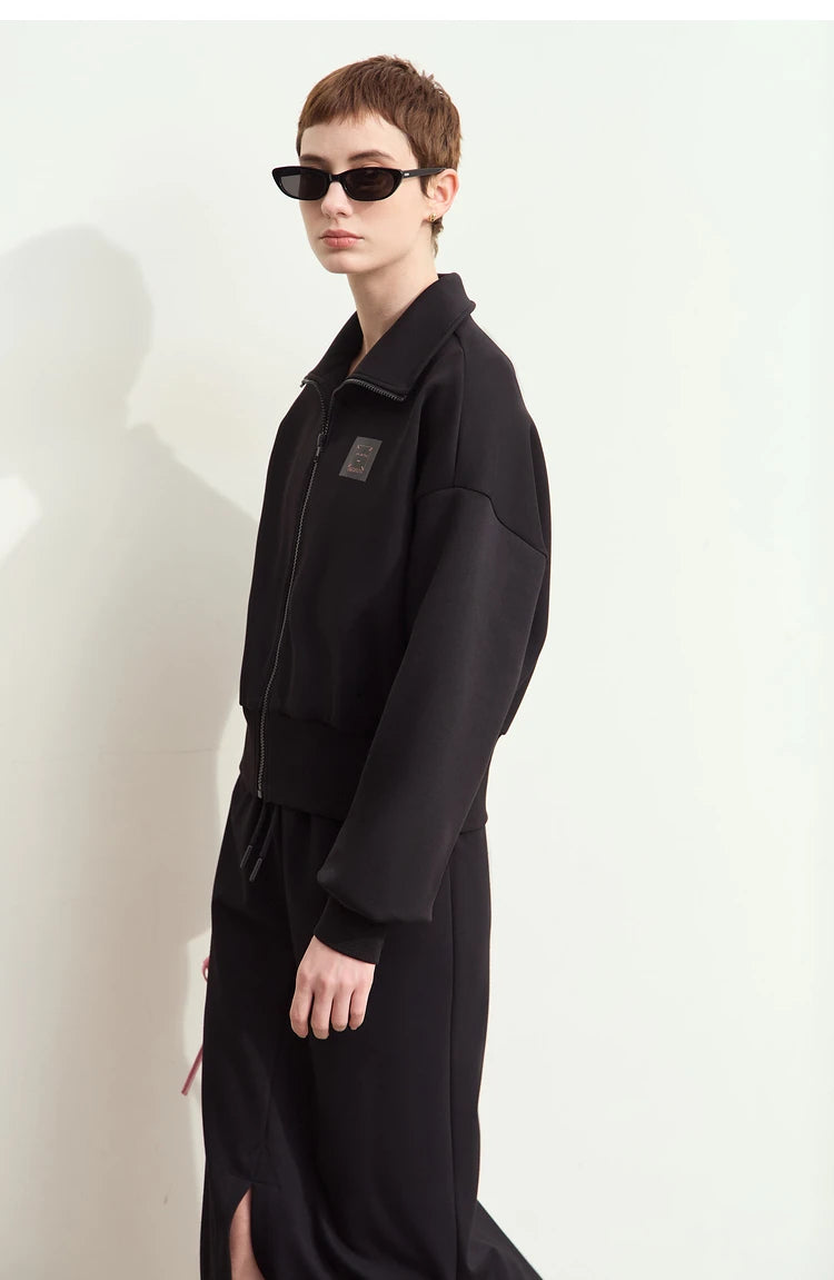 Amii Fall Clothes 2024 Women Casual Zip Up Short Coat Women Sweatshirt Solid Turtleneck Loose Sports Streetwear Jacket 12443222