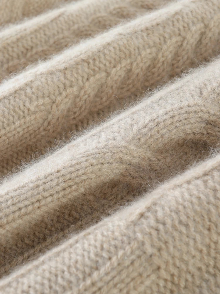 Women 100% Cashmere Sweater Mock Neck Pullover Cable Knitting Vintage Loose Style Thickened Cashmere Knitwear Autumn Winter Tops