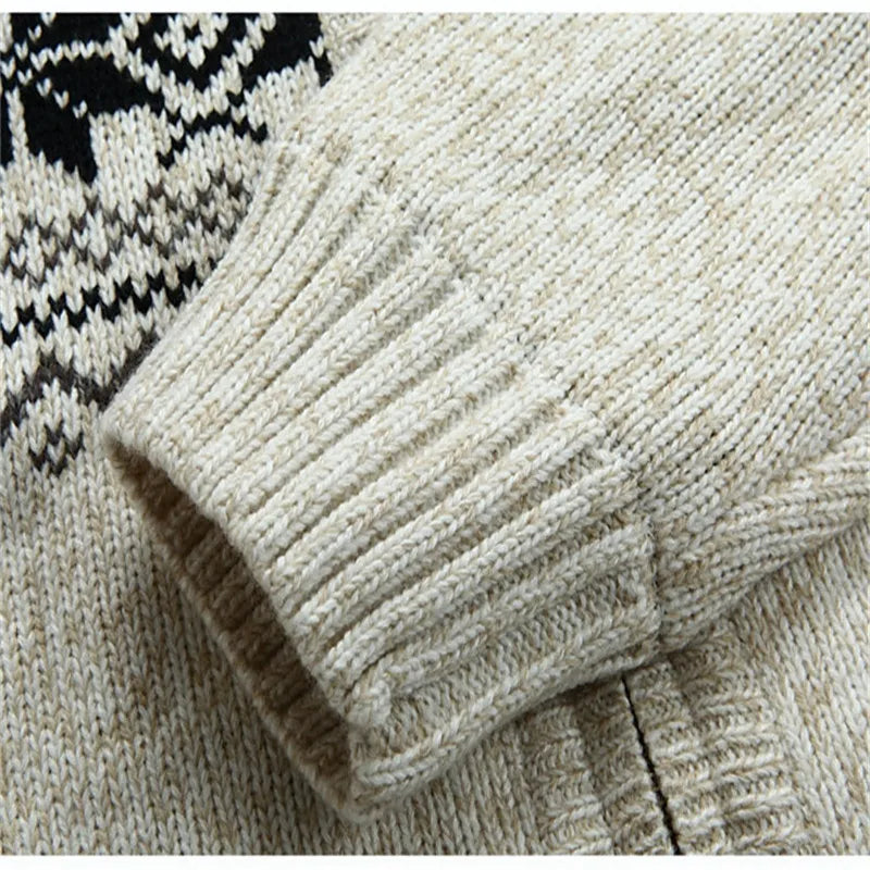 Wool Man Sweater Hooded Winter Cardigan  Winter Thicken Fleece  Overcoat Casual New Fashion Cotton Red Mens Winter Jacket