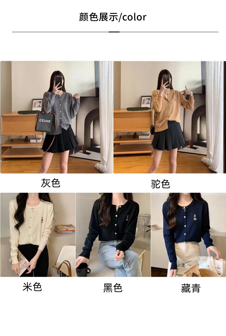 Women's boutique high-end round neck sweater knitted cardigan embroidered sweater long sleeved new cashmere sweater