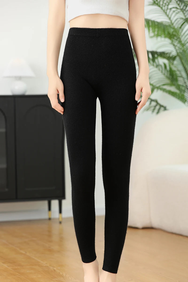 2025 Autumn&Winter Women Knitted Cashmere Wool Pants  Warm Receiving abdomen High elasticity High-quality Basic Slimming legging