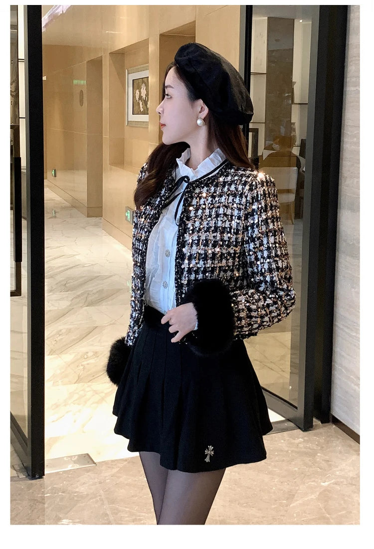 2024 autun winter Lady Short Coats For Women Casual Tweed Jackets Elegant Fashion Outerwears Chaquetas Casaco abrigos de mujer
