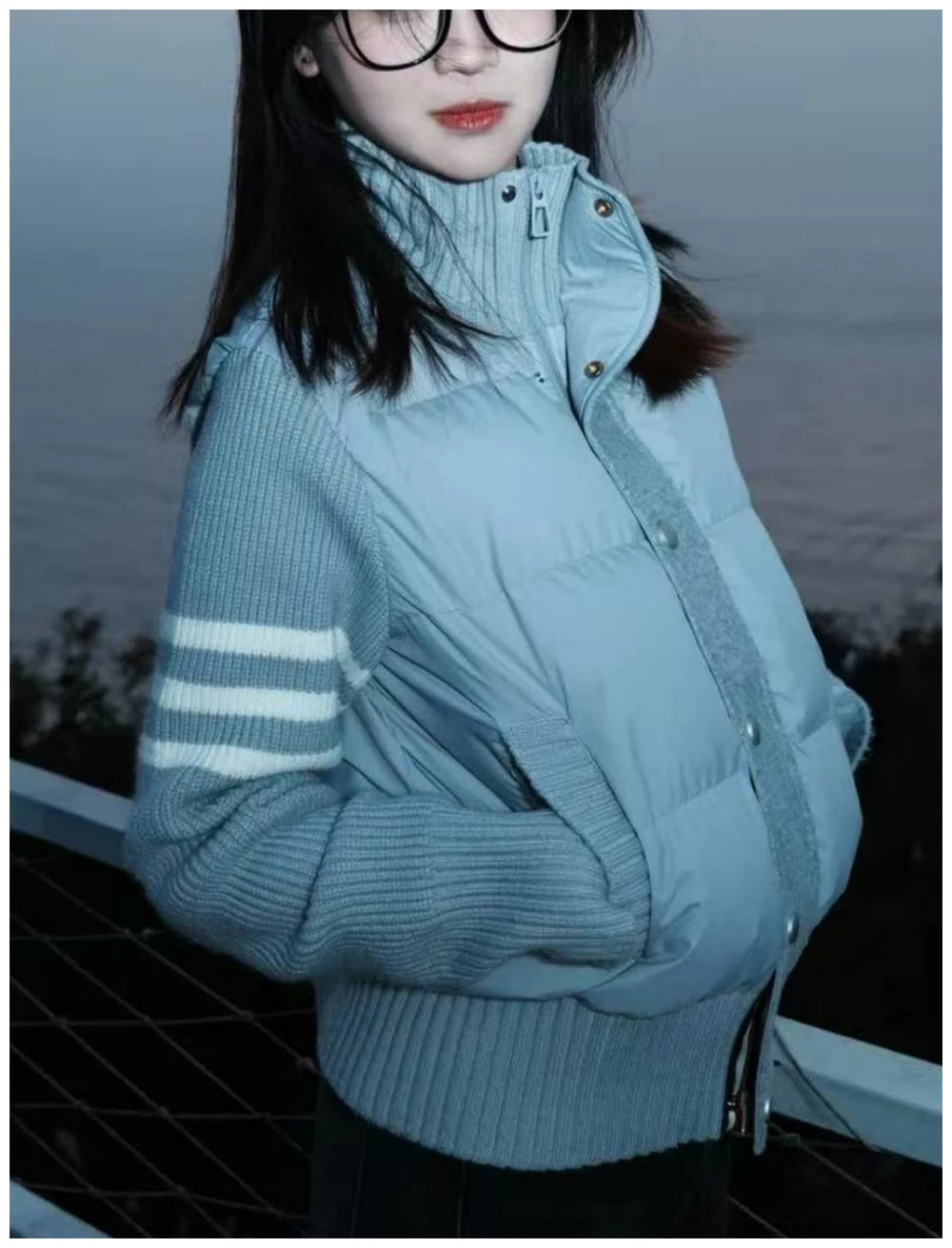 Womens Jacket Stand Collar Quilted Patchwork Knit Sleeves Casual Versatile Jacket Essential Autumn And Winter Item Trafizaran