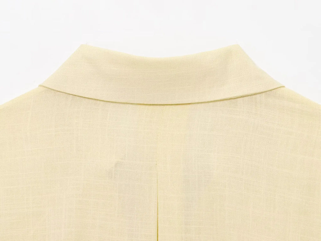 2025 Women Yellow Shirt Fashion Cotton Linen Wide-sleeved Short Shirt Single-breasted Casual Loose Blouse Mujer Roupas