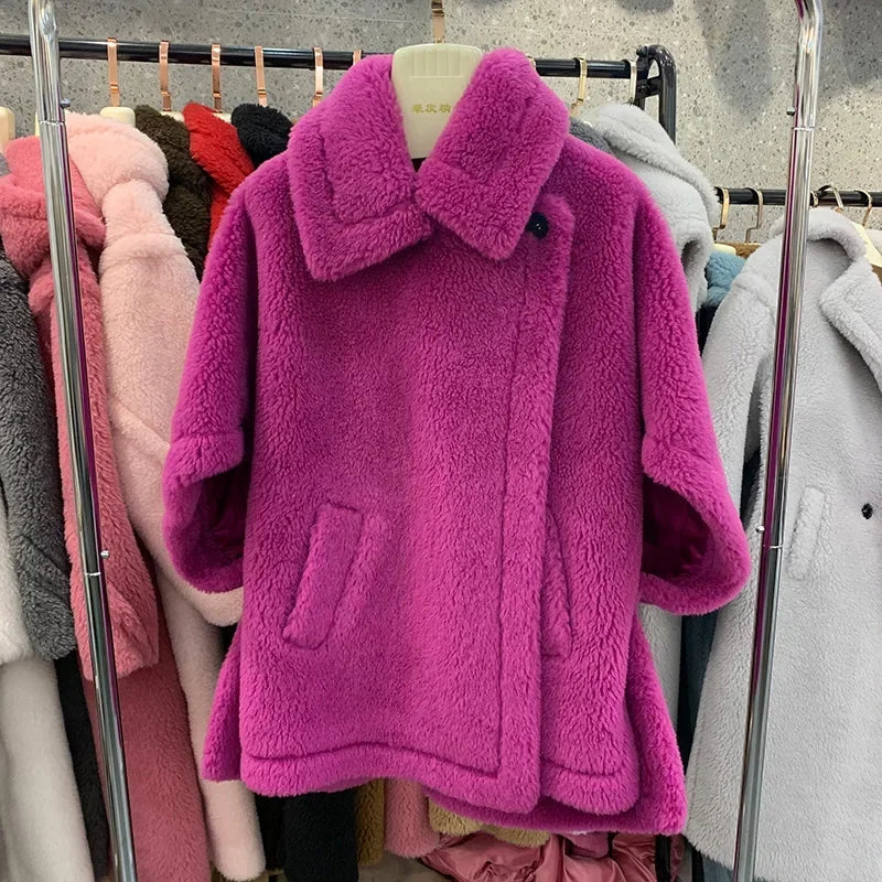 Reality Fur Coat Wool Cloak Fashion Sheep Wool Jacket Winter Real Fur Woolen Women Fashion Teddy Lady Streetwear Warm Overcoat