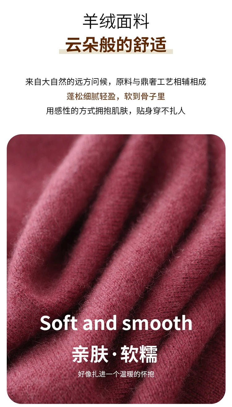 100% Pure Cashmere Sweaters Women' Lapel Knitted Pullover Casual Loose High-End Sweater Autumn New High-Neck Cashmere Base Shirt
