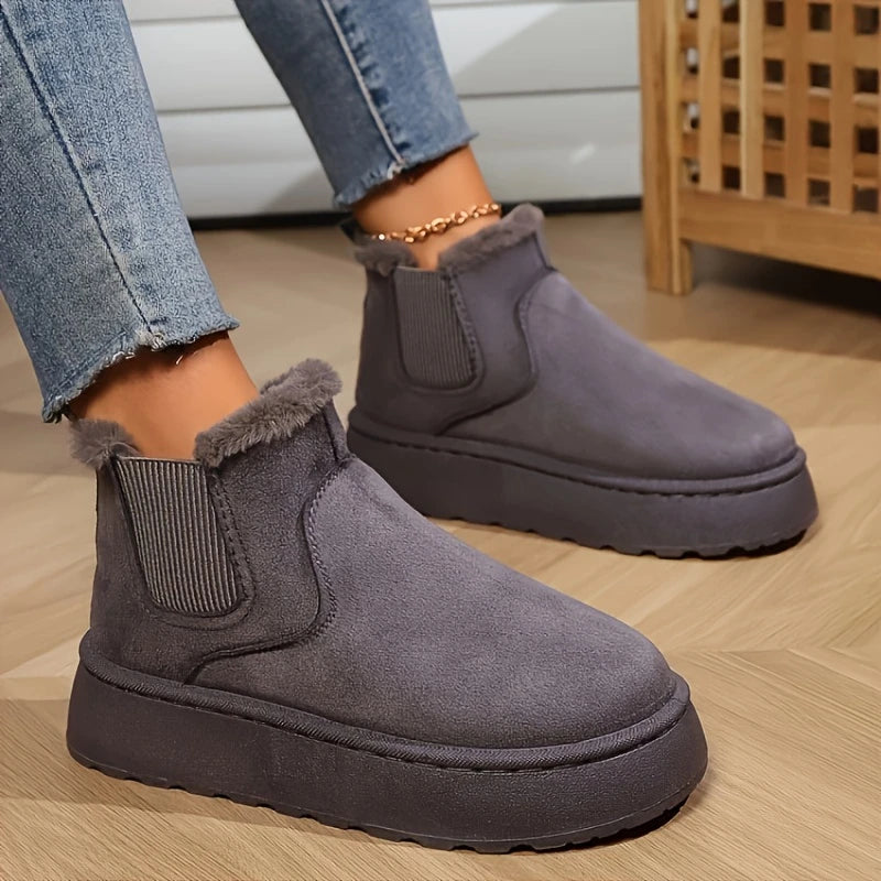 Winter Women Short Plush Warm Snow Boots Casual Shoes New Suede Fur Chelsea Ankle Boots Flats Platform Ladies Shoes Botas Mujer