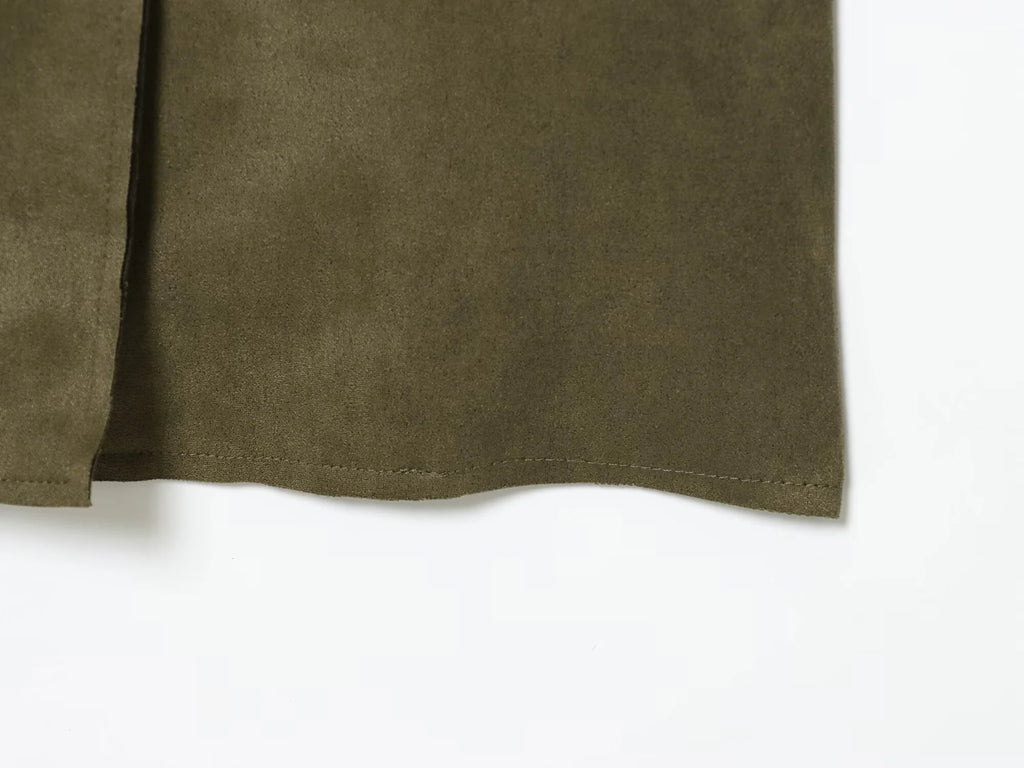 2025 Winter New Women's Casual Fashionable Simple Lapel Double-Breasted Long Trench Coat with Belt and Suede