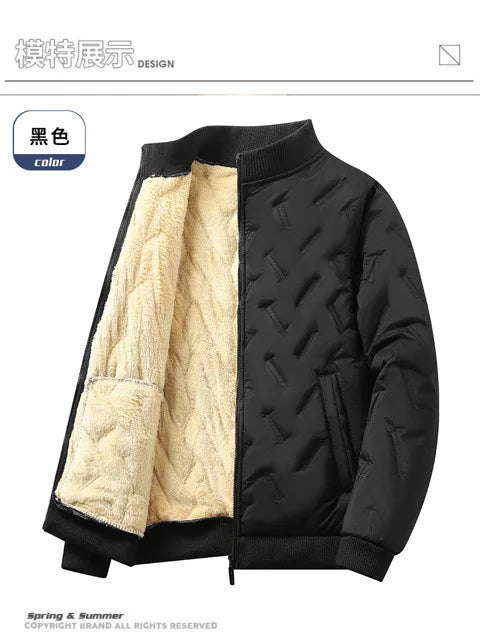 Winter Lambskin Wool Coat for Men and Elderly, Loose Stand-up Collar, Thickened with Padding, Father's Cotton Jacket