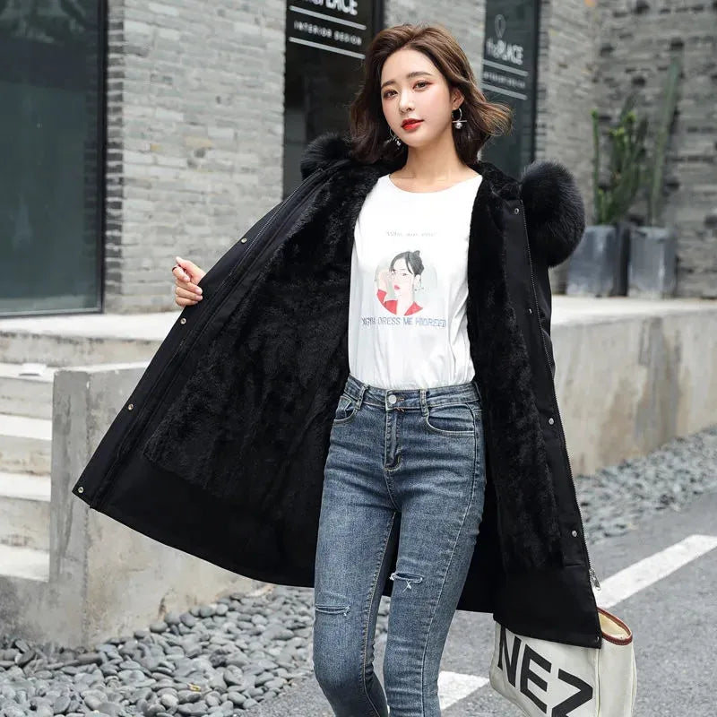 Winter Women Jacket Parkas Warm Casual Parka Clothes Long Soft Tops Hooded Parka Female Fur Lining Thick Pockets Fashion Coat