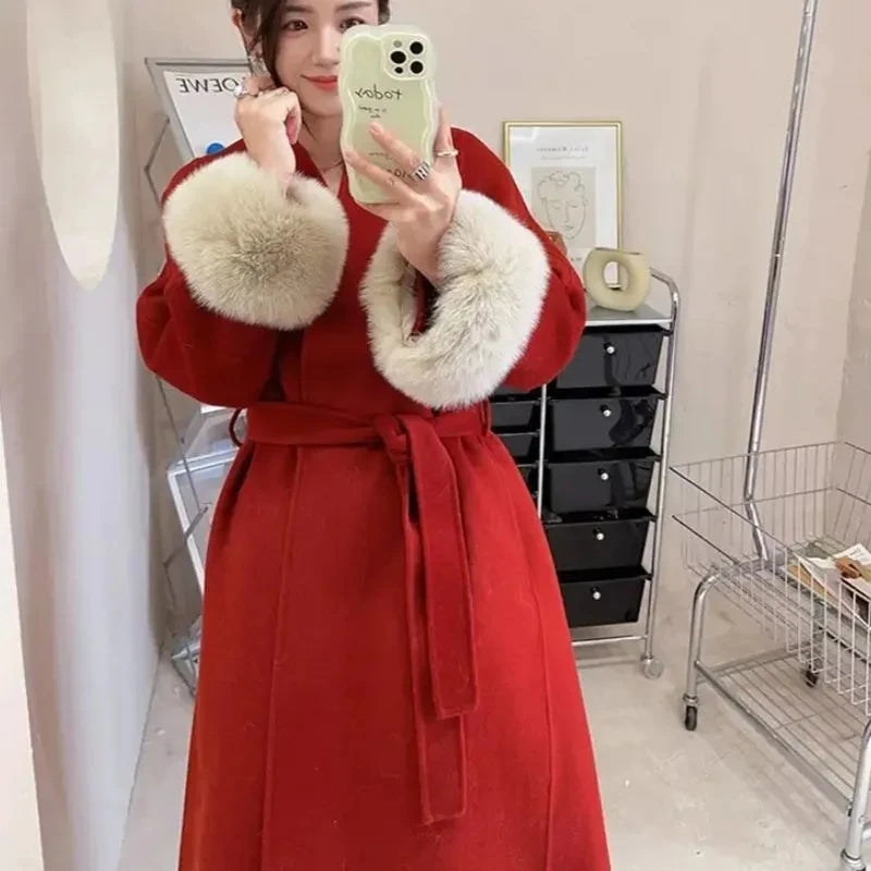 2025 Spring Women Drouble Breasted Woolen Coat Loose Style Cashmere Winter Clothes Long Coats Tops New