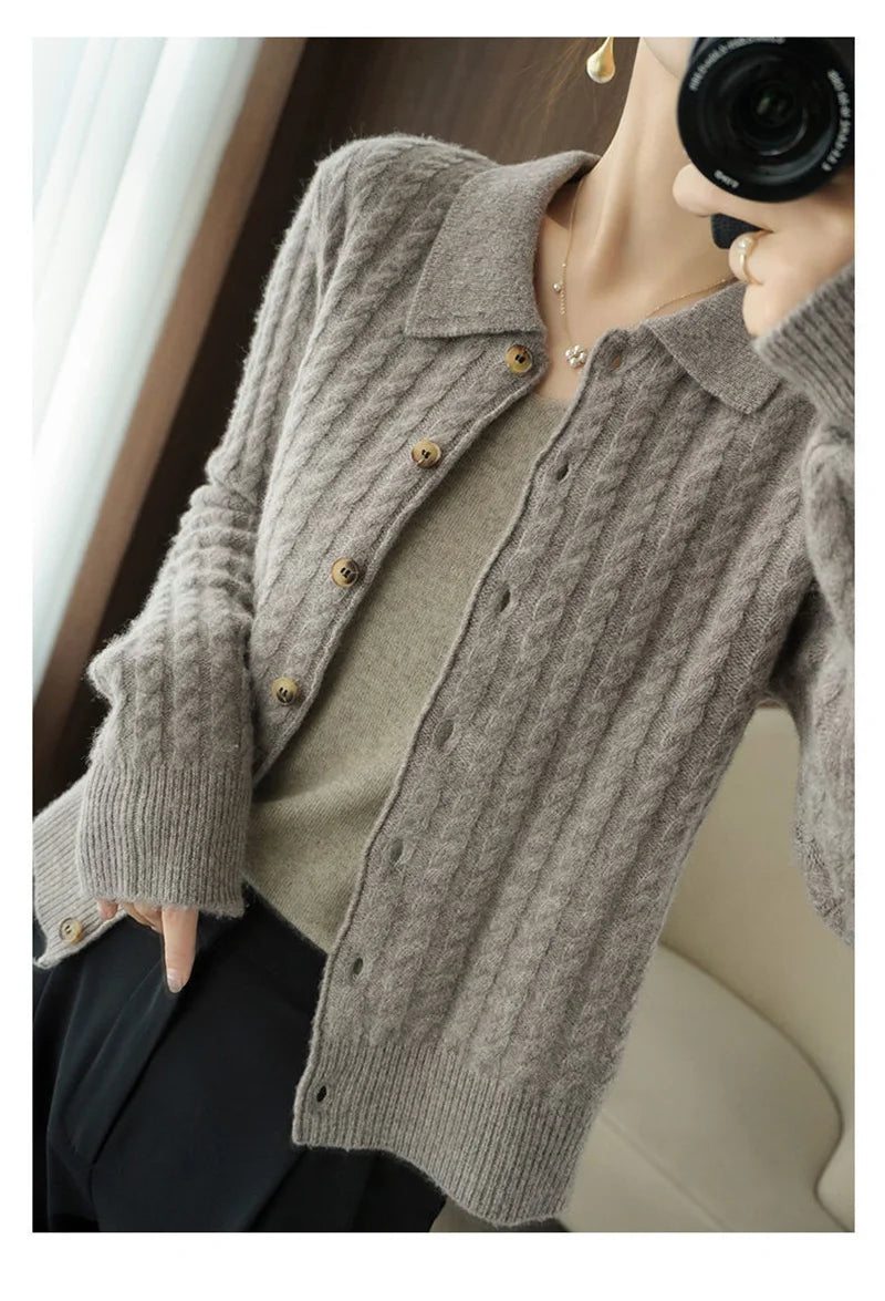 Cashmere Sweater For Women Autumn And Winter New Knitted Cardigan For Women Loose Fitting Woolen Sweater Lapel Jacket Camel XXXL