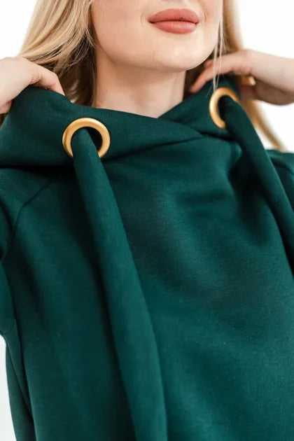 Women Fashion  New Loose Large Knitted Hooded Autumn Winter Long Dress Velvet Hoodie Dress Casual Dress Splicing Warm Dress