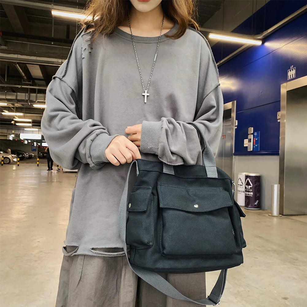 Women's School Messenger Bags For Women Shoulder Ladies Designer Handbag Solid Large Capacity Casual Canvas Shoulder Female Bags