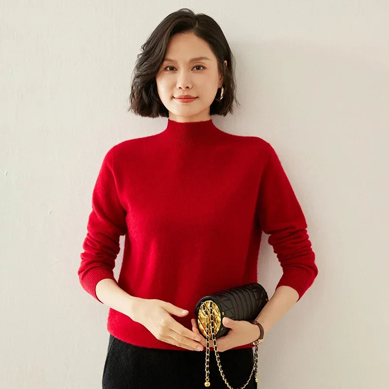 Women's Cashmere Sweater,  Cashmere Blend, Turtleneck Sweater, Knitted, Slim Fit, Basic Style, New Autumn and Winter 2024