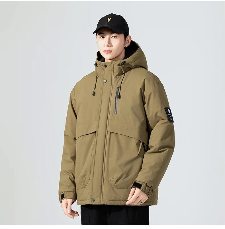 Men's Fishing Jacket  Mountain Climbing Coat Men Thickened Hooded Coat New Winter Loose Men Simple and Fashionable Work Jacket