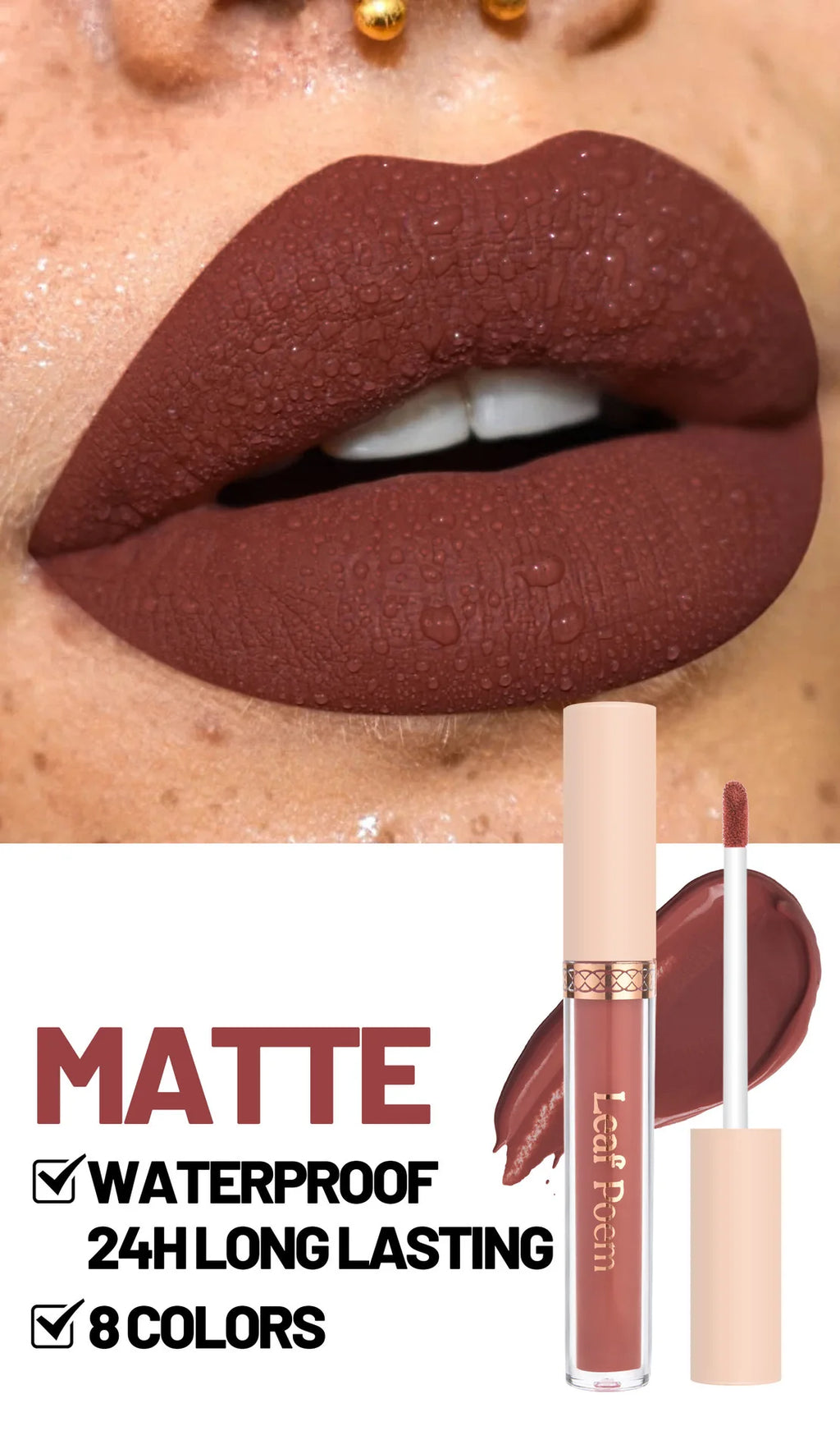 8 pcs matte liquid lipstick, lip glaze - waterproof, non-stick, long-lasting lip gloss, brown, pink, purple and red tones, suitable for Valentine's Day, daily, parties, travel