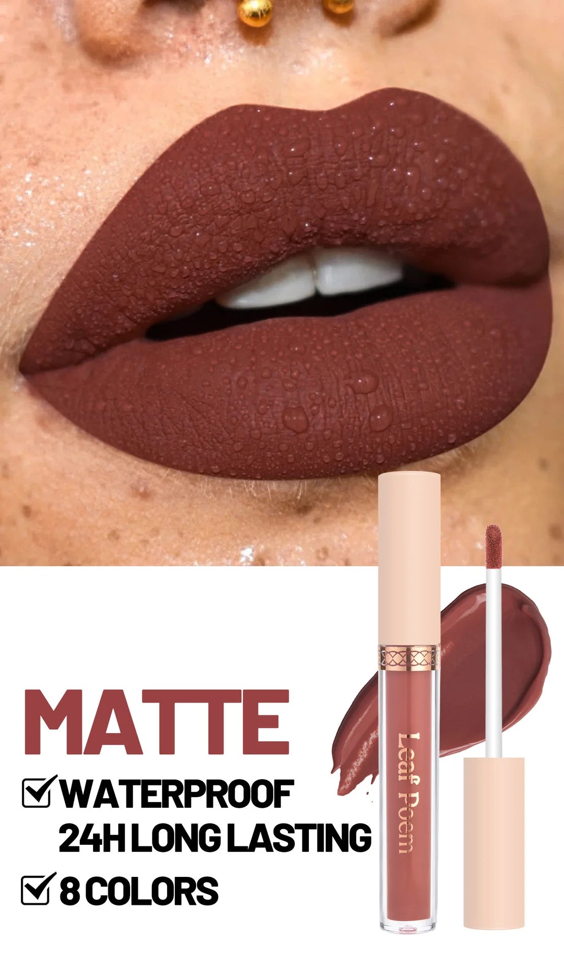 8 pcs matte liquid lipstick, lip glaze - waterproof, non-stick, long-lasting lip gloss, brown, pink, purple and red tones, suitable for Valentine's Day, daily, parties, travel