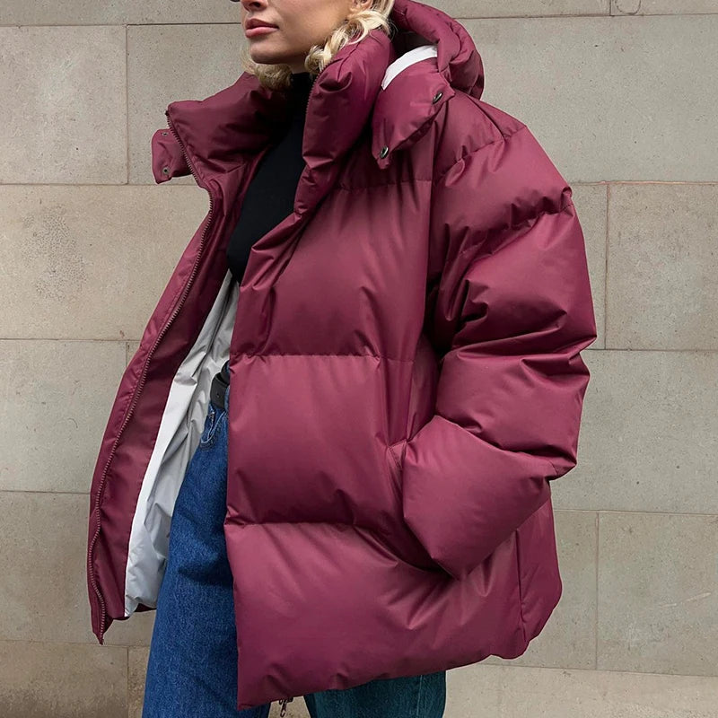 2024 Women Winter Coat Long Sleeve Hooded Thick Cotton Down Coat Women Tops Loose Style Warm Jacket Coat Casaco Feminino