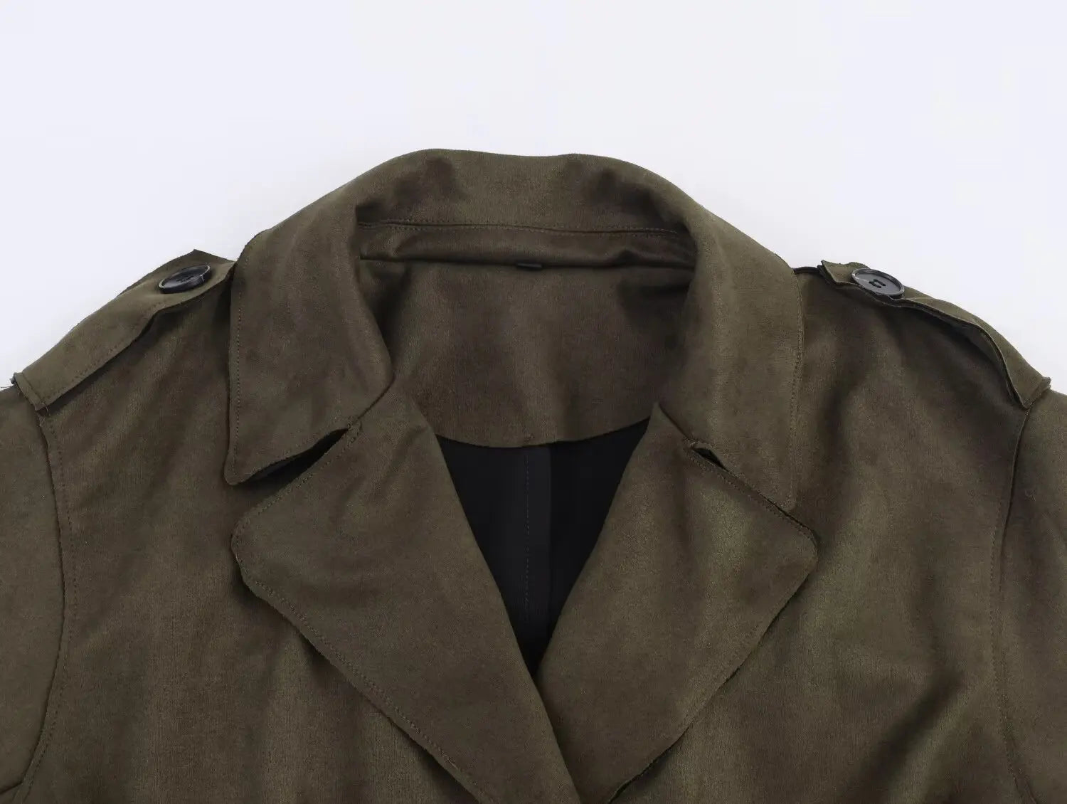 European style new women's fashionable and versatile solid color long trench coat with belt and suede effect.