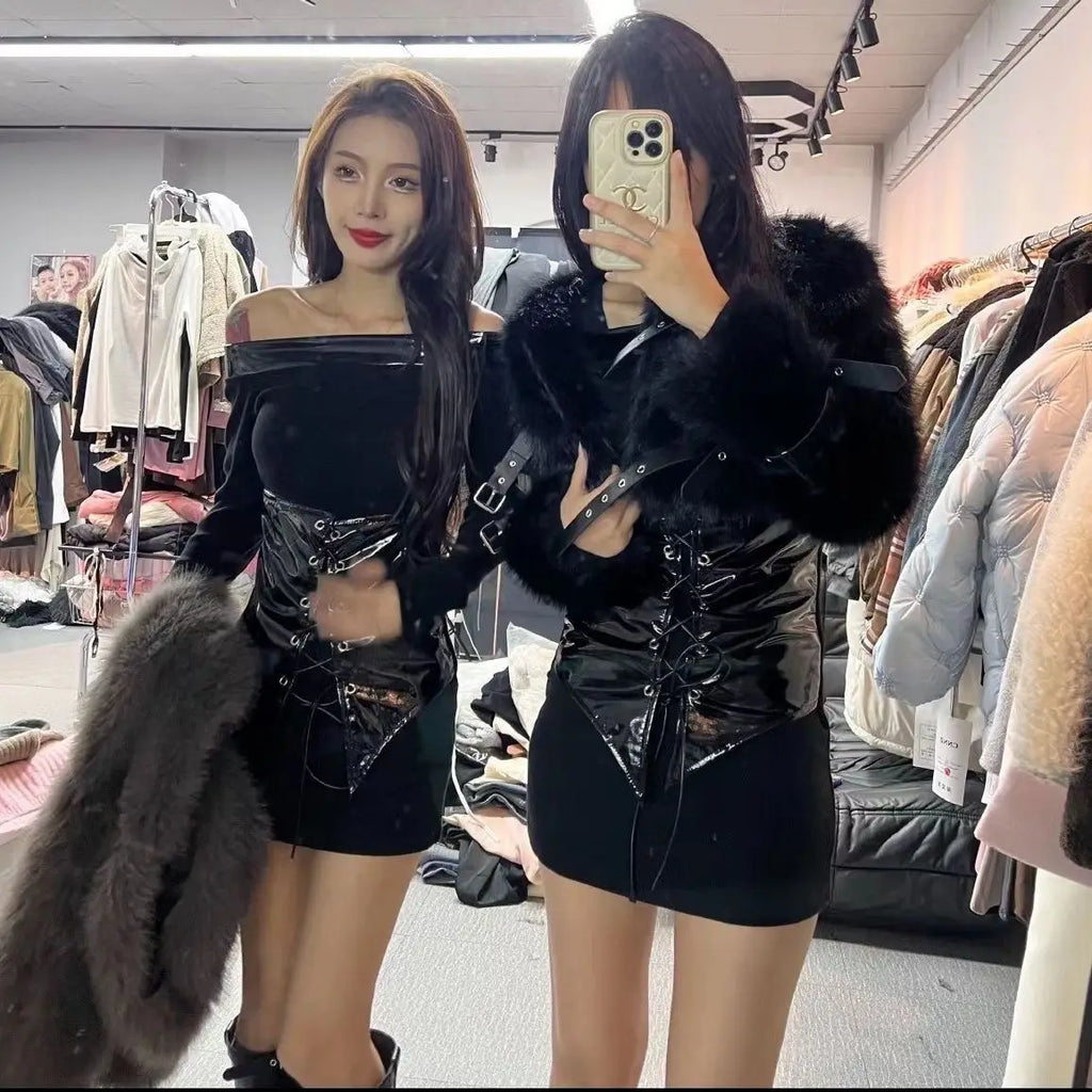 Fur Coat Women 2024 Autumn Winter Short Jacket Lace Up Patchwork Female Coats