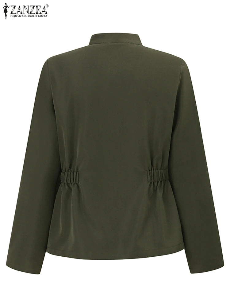 Fashion Women Jackets ZANZEA Autumn Long Sleeve Solid Slim Fit Coats Vintage Casual Work Outwear Female Streetwear Chaqueta 2025