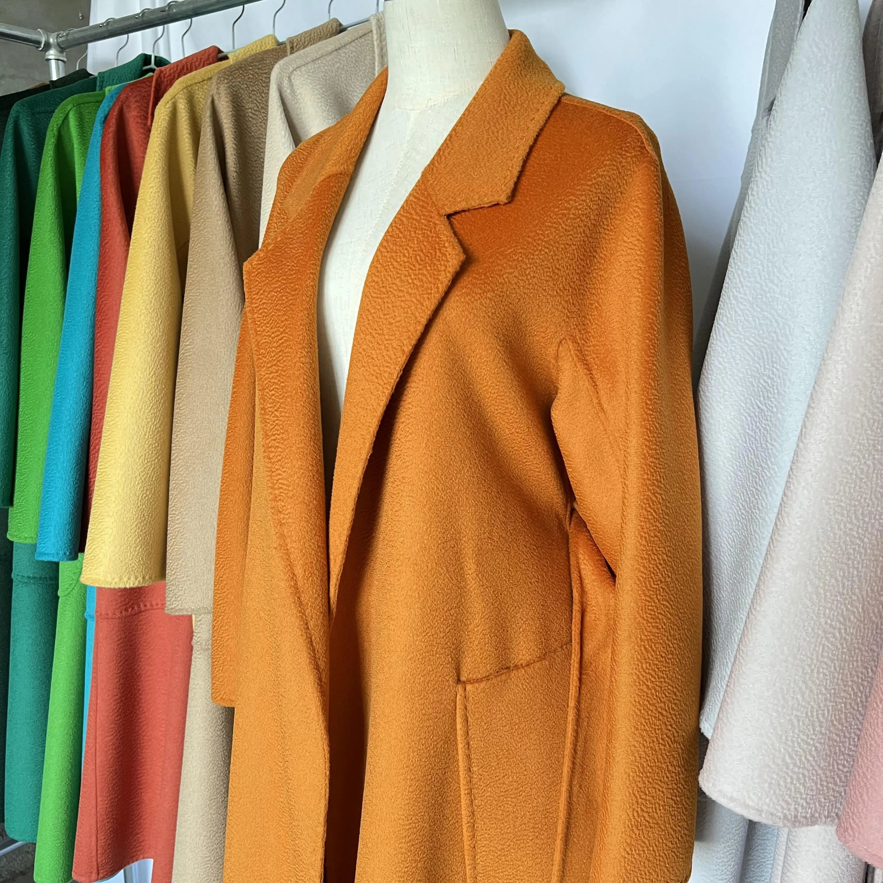 Cashmere Coat Female Winter Mid-Length Corrugated Coat Black Wool Coat Woman Autumn New Casual Fashion Red Beige Lace-Up Coat