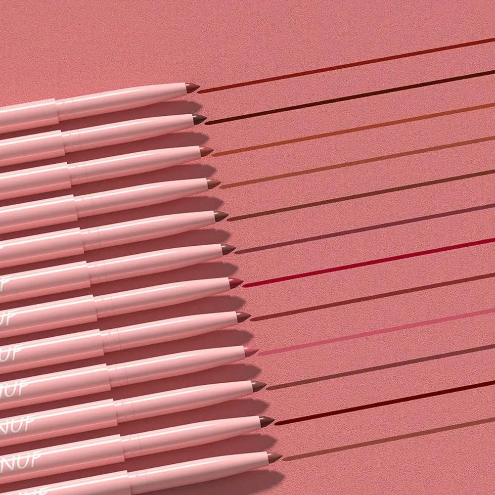 6 Matte Lip Liner, Red Pigment, Nude Brown Smooth Rose, Long-Lasting Rotating Lipstick Pencil Set, Women's Facial Cosmetics