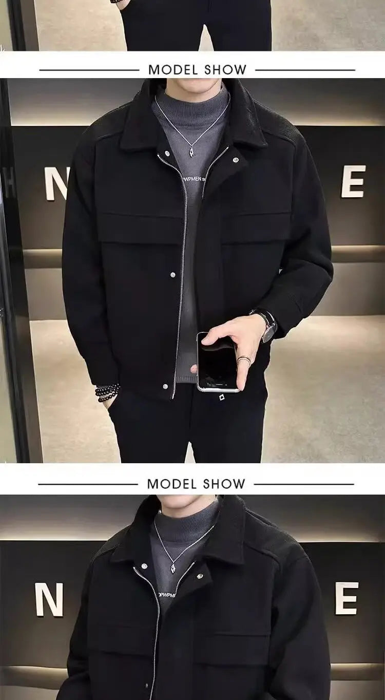 Stylish Wool Jacket for Men Short Trendy Brand Thickened Trendy Casual Versatile High-end Men's Wool Top