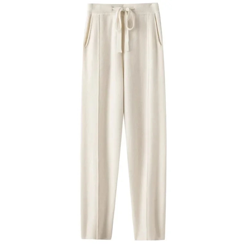 Cashmere Sweatpants Women Autumn Winter 2023 New Fashion High Waisted Drawstring Pants Casual Knitted Harem Pants
