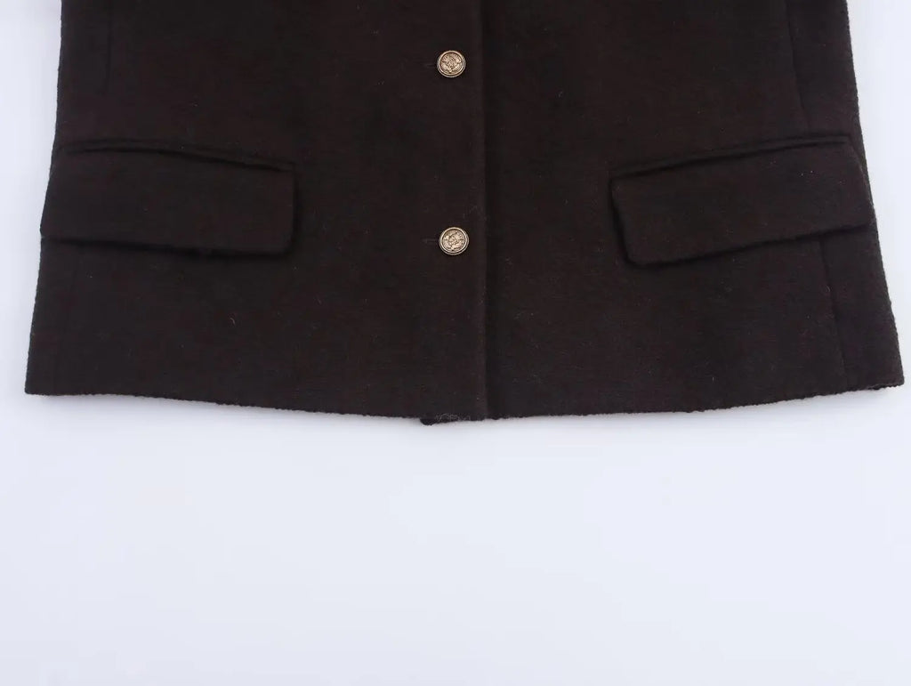 HH Women's Autumn Fashion Tweed Jacket Round Neck Short Woolen Jacket Female Commuter Versatile Fragrant Breeze Casual Coat