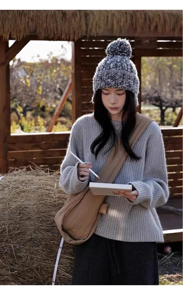 100% Cashmere sweater for women's autumn and winter loose and soft sweater wool knitted sweater round neck base layer