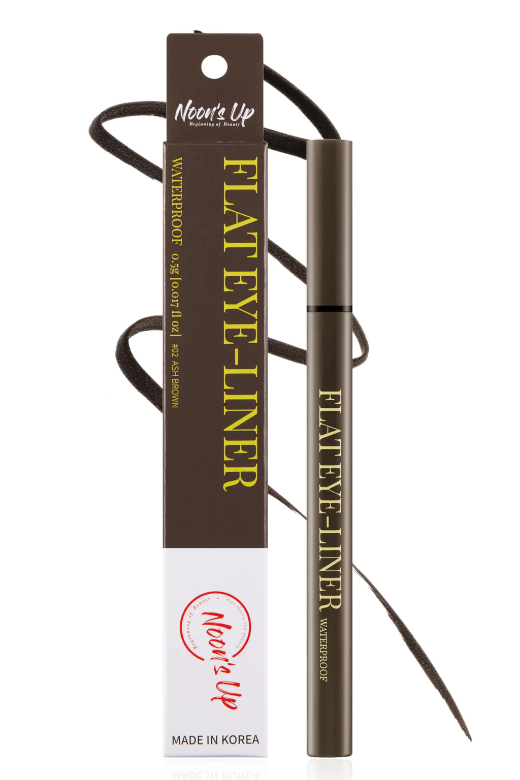 NOONS UP Flat Eye-Liner - Waterproof Liquid Eyeliner Pen | Ultra-Slim & Bold Ash Brown Eyeliner Liquid | Quick Dry Waterproof Eyeliner Pen | Eye-Defining Brown Liquid Eyeliner 0.018 Fl Oz