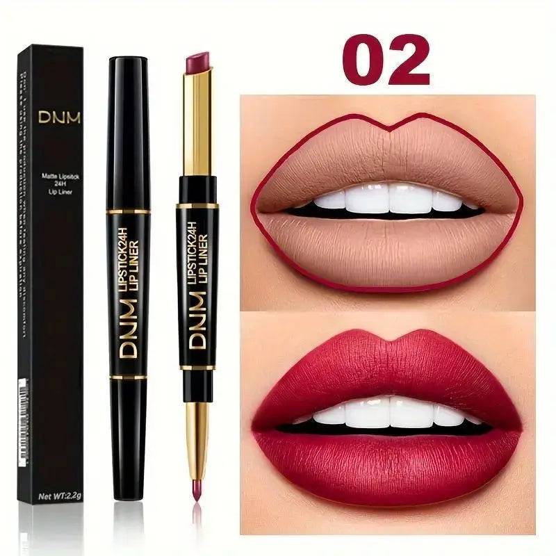 12 Colors Double-Ended Lipstick & Lip Liner Pencil，Waterproof, Non-Stick, Long Lasting,Make Natural Makeup Effect for All Skin