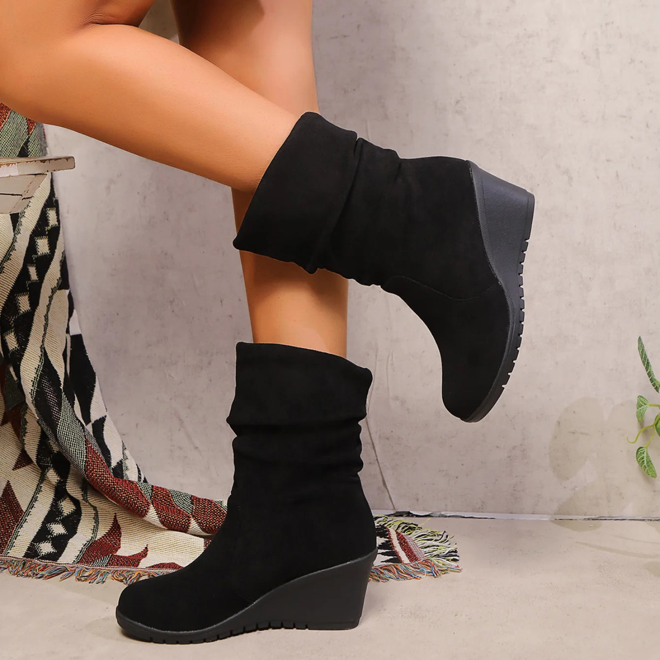 Women's Shoes Fashion Comfortable Wedges Boots Winter Casual Shoes for Women Elegant High Heels Round Toe Platform Boots Zapatos