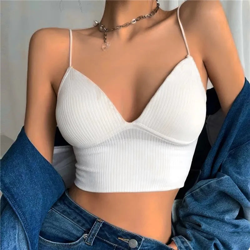 Women Tops Sexy Solid Crop Top Women Tank Tops Sleeveless Slim Camis With Bra Basic Underwear Padded Bra Tops Women Sports Bra