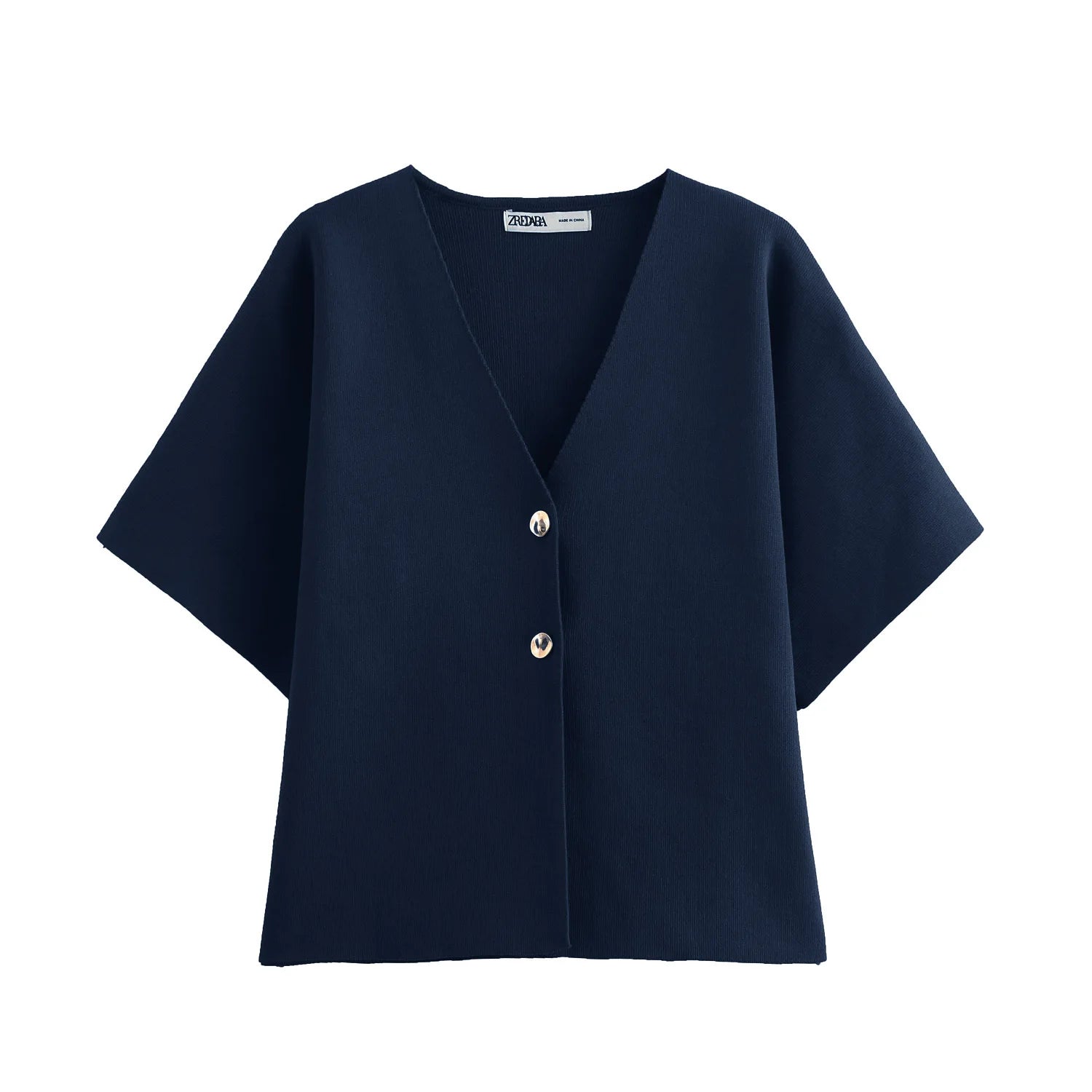 2024 New Autum Women's European and American Style Fashionable Flat-Needle Short-Sleeved V-Neck Knitted Jacket Street Style Top