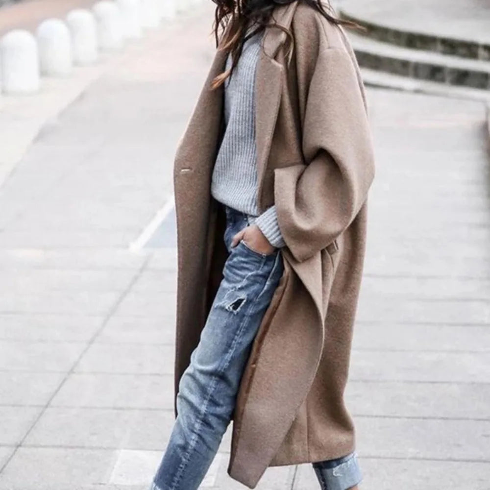Woman Long Coat Fashion Korean Preppy Style Retro Versatile Windbreaker Casual Warm Woolen Coat  2025 Autumn Women Coat  Fashion